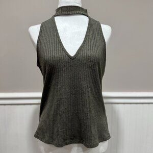Olive Ribbed Sleeveless Top – Size L (Fits Like Small/ Medium)